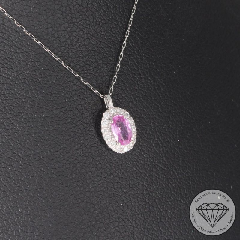 Wert 860 € Brillant Saphir Anhänger mit Kette in 900er Platin - H493