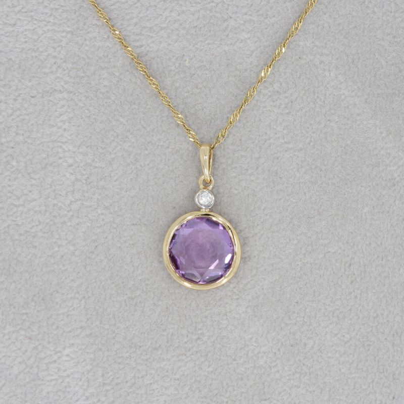 Wert 350 € Brillant Amethyst Anhänger in 585er 14 K Gelbgold - H517