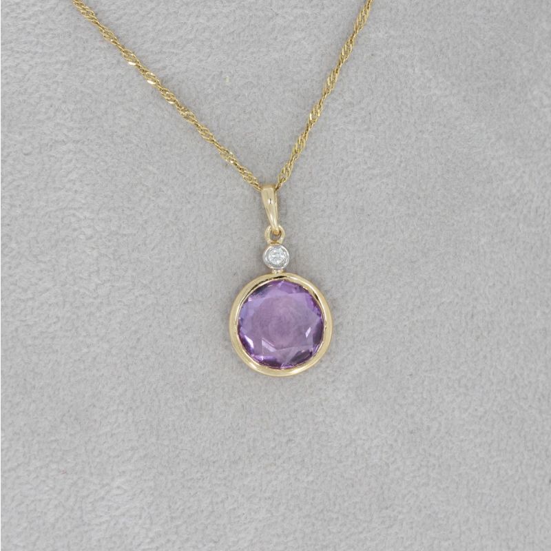 Wert 350 € Brillant Amethyst Anhänger in 585er 14 K Gelbgold - H517