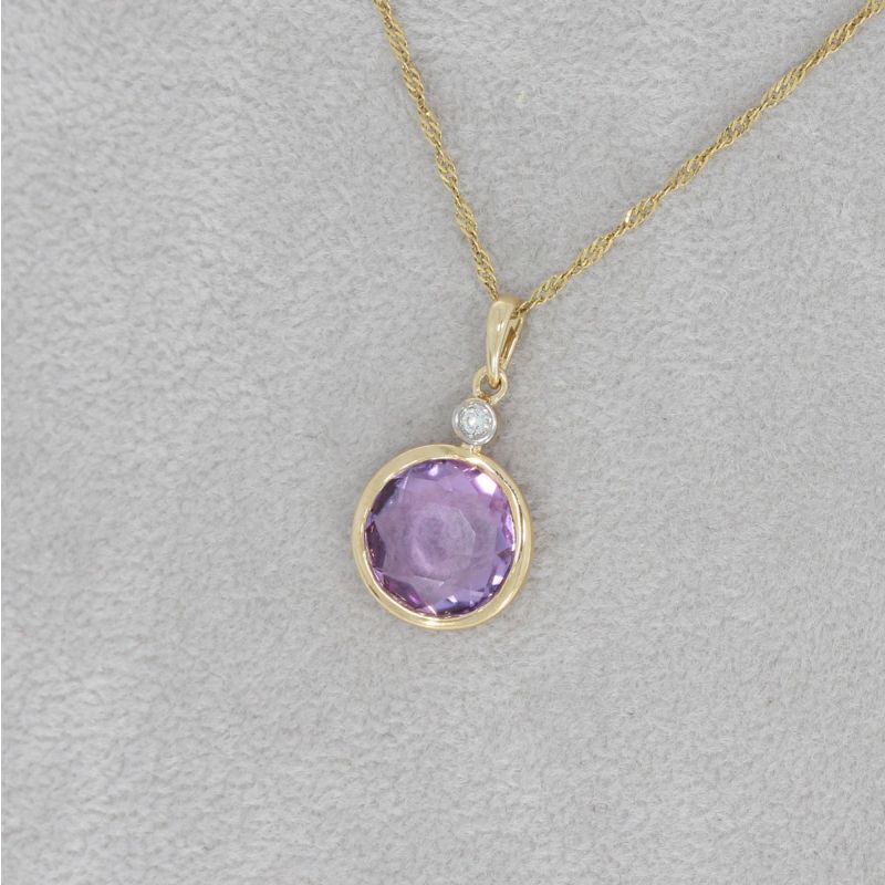 Wert 350 € Brillant Amethyst Anhänger in 585er 14 K Gelbgold - H517