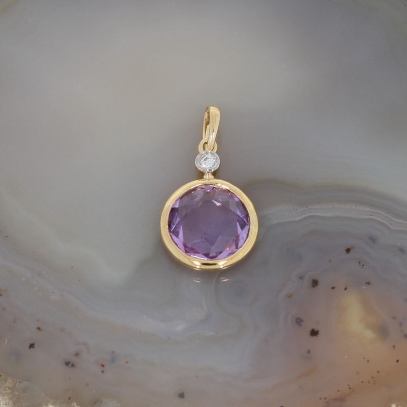 Wert 350 € Brillant Amethyst Anhänger in 585er 14 K Gelbgold - H517