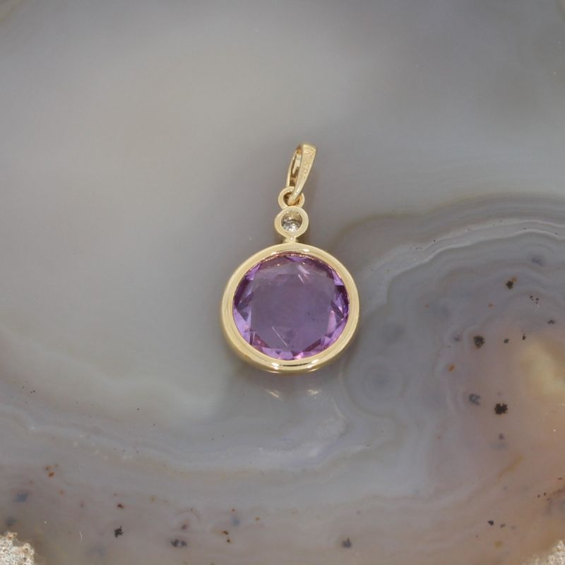 Wert 350 € Brillant Amethyst Anhänger in 585er 14 K Gelbgold - H517