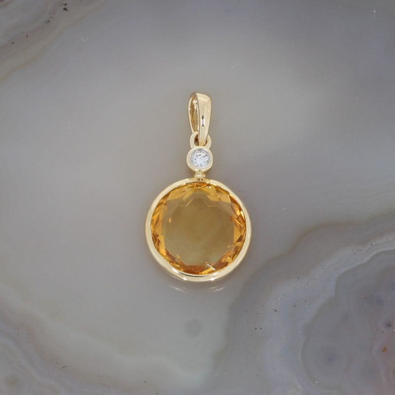 Wert 350 € Brillant Citrin Anhänger in 585er 14 K Gelbgold - H556