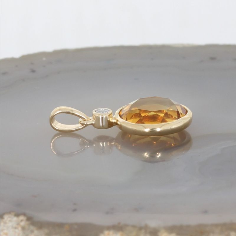 Wert 350 € Brillant Citrin Anhänger in 585er 14 K Gelbgold - H556