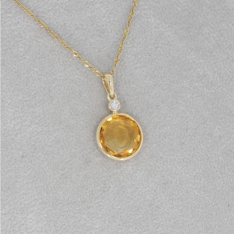 Wert 350 € Brillant Citrin Anhänger in 585er 14 K Gelbgold - H556