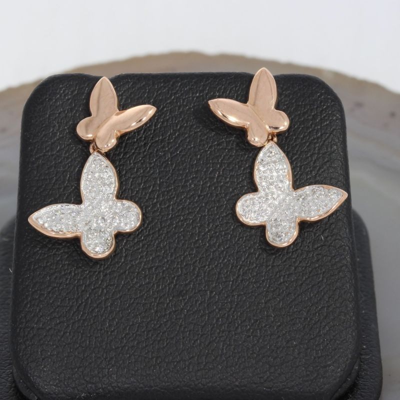 Wert 970 € Brillant Ohrstecker Schmetterling (0,14 carat) in 585er 14 K Rosegold - H558