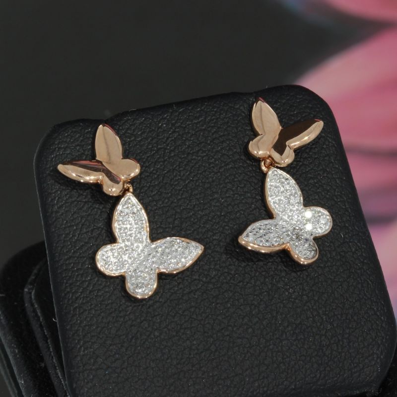 Wert 970 € Brillant Ohrstecker Schmetterling (0,14 carat) in 585er 14 K Rosegold - H558