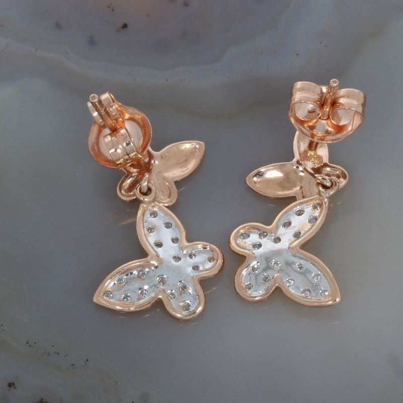 Wert 970 € Brillant Ohrstecker Schmetterling (0,14 carat) in 585er 14 K Rosegold - H558