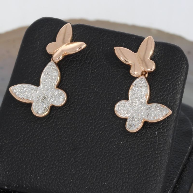 Wert 970 € Brillant Ohrstecker Schmetterling (0,14 carat) in 585er 14 K Rosegold - H558