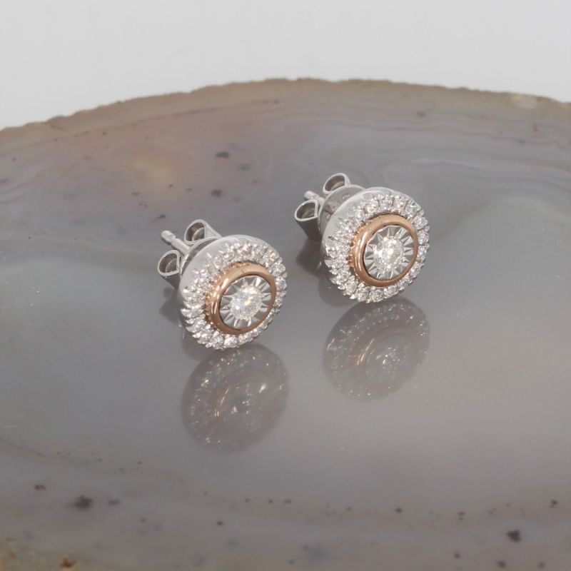 Wert 1350 € Brillant Ohrringe in 585er 14 K Weißgold / Roségold - H573