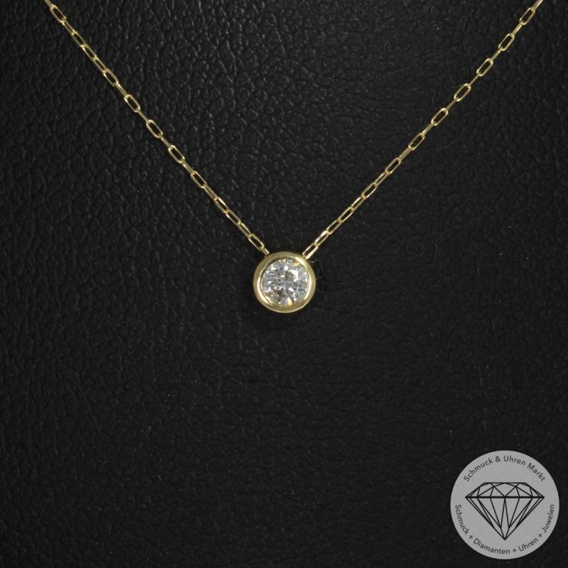 Wert 990 € Solitär Brillant Anhänger mit Kette (0,11 carat) in 750er 18 K Gelbgold H584