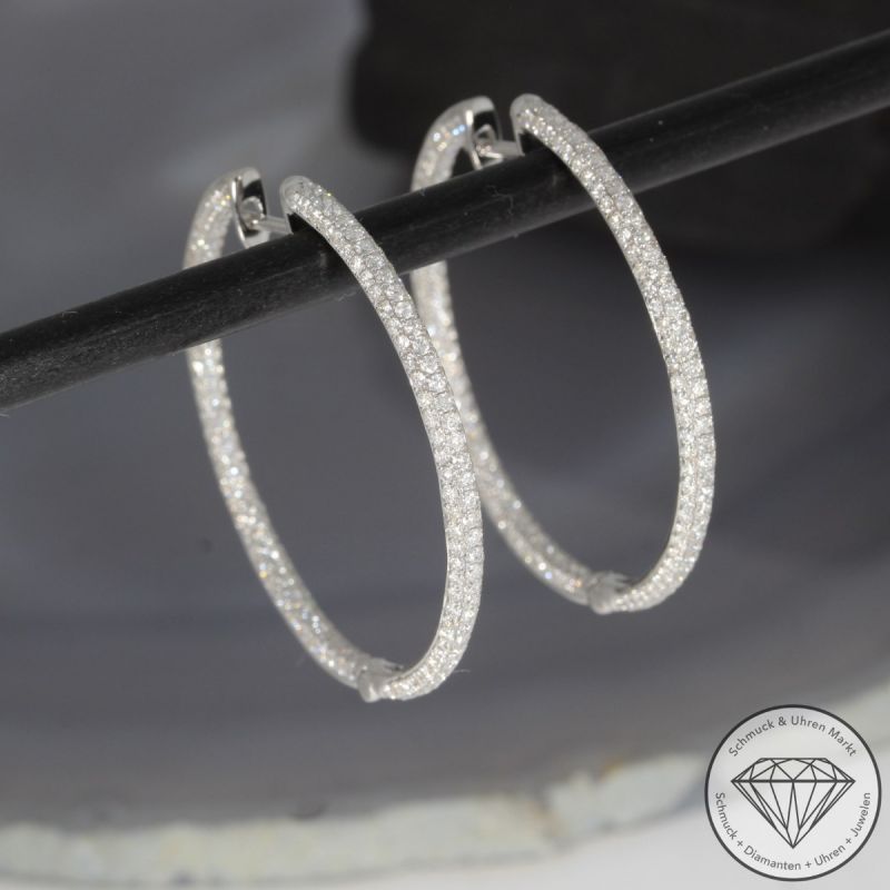 Wert 6990 € Brillant Creolen Ohrringe (2,26 carat) in 750er 18 K Weißgold - H591