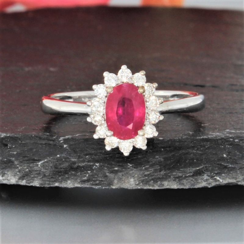 Wert 1440 € Brillant Rubin Ring in 750er 18 Karat Weißgold Größe 52 - H802