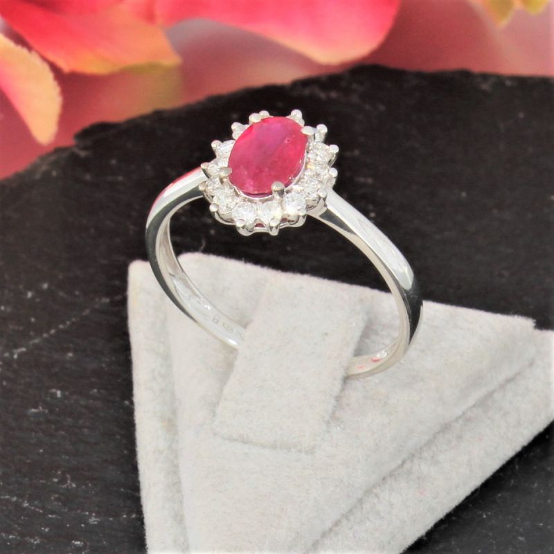 Wert 1440 € Brillant Rubin Ring in 750er 18 Karat Weißgold Größe 52 - H802