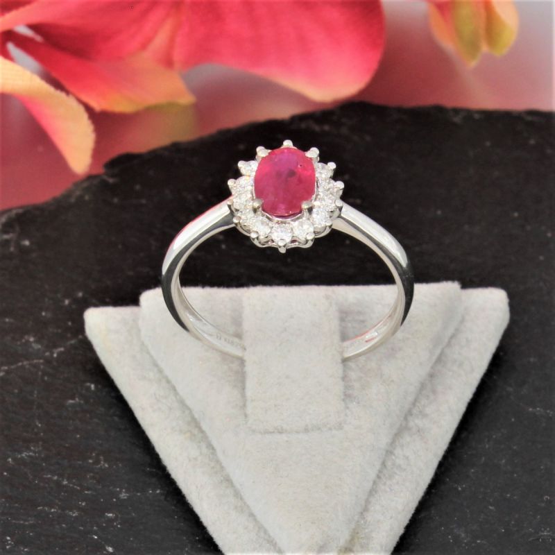 Wert 1440 € Brillant Rubin Ring in 750er 18 Karat Weißgold Größe 52 - H802
