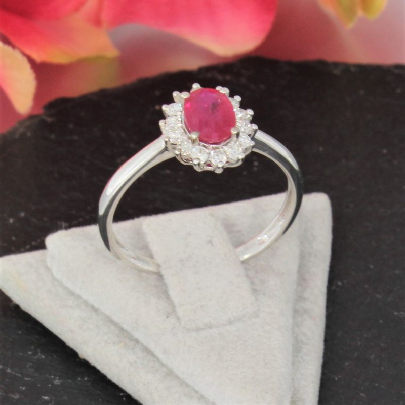 Wert 1440 € Brillant Rubin Ring in 750er 18 Karat Weißgold Größe 52 - H802