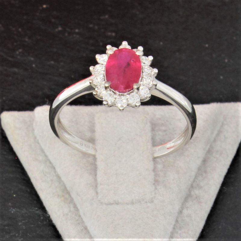 Wert 1440 € Brillant Rubin Ring in 750er 18 Karat Weißgold Größe 52 - H802