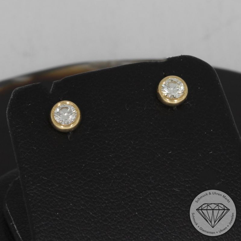Wert 1290 € Solitär Brillant Ohrringe (0,32 carat) in 750er 18 K Gelbgold - H724
