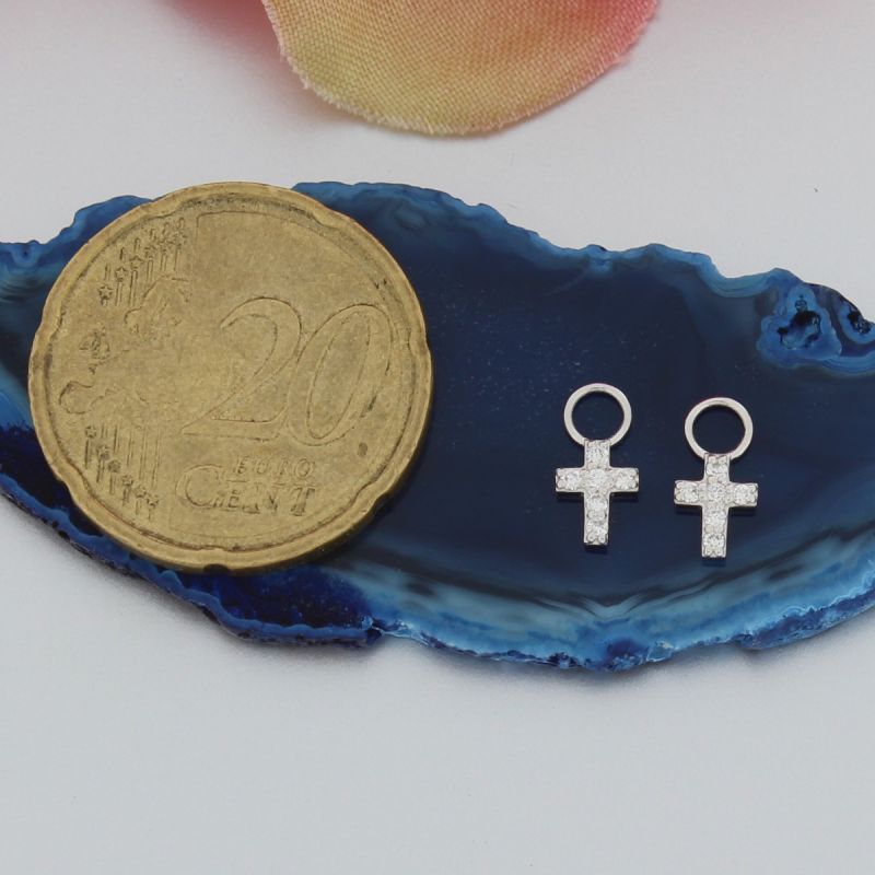 Wert 390 € Brillant (0,10 carat) Kreuz Einhänger für Creolen in 585er 14 K Weißgold - H765