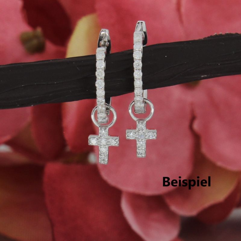 Wert 390 € Brillant (0,10 carat) Kreuz Einhänger für Creolen in 585er 14 K Weißgold - H765