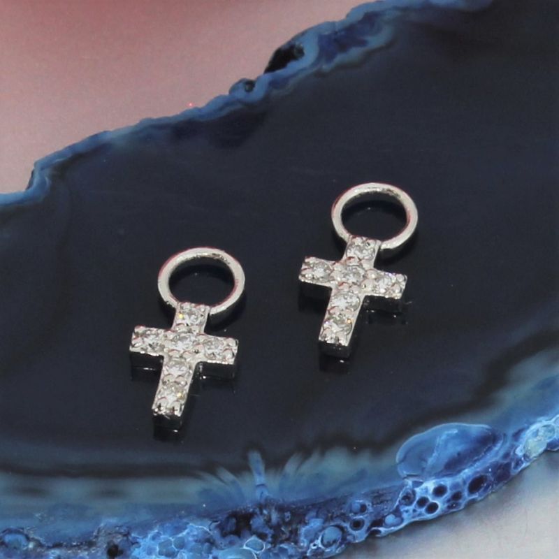 Wert 390 € Brillant (0,10 carat) Kreuz Einhänger für Creolen in 585er 14 K Weißgold - H765