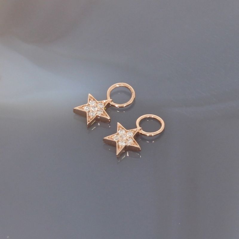Wert 320 € Brillant Stern Einhänger (0,03 carat) für Creolen in 585er 14 K Roségold - H794
