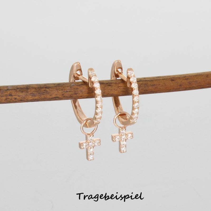 Wert 390 € Brillant Kreuz Einhänger (0,10 carat) für Creolen in 585er 14 K Roségold - H796