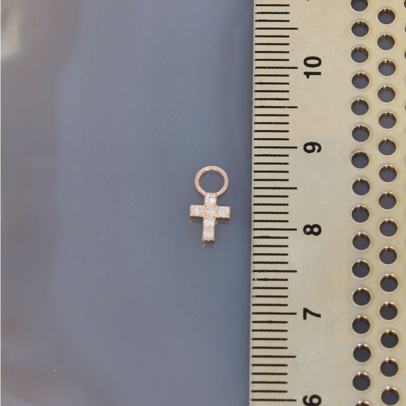 Wert 390 € Brillant Kreuz Einhänger (0,10 carat) für Creolen in 585er 14 K Roségold - H796
