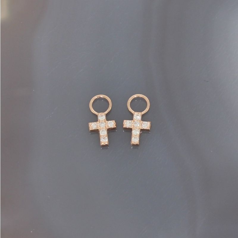 Wert 390 € Brillant Kreuz Einhänger (0,10 carat) für Creolen in 585er 14 K Roségold - H796