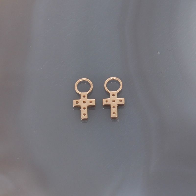 Wert 390 € Brillant Kreuz Einhänger (0,10 carat) für Creolen in 585er 14 K Roségold - H796