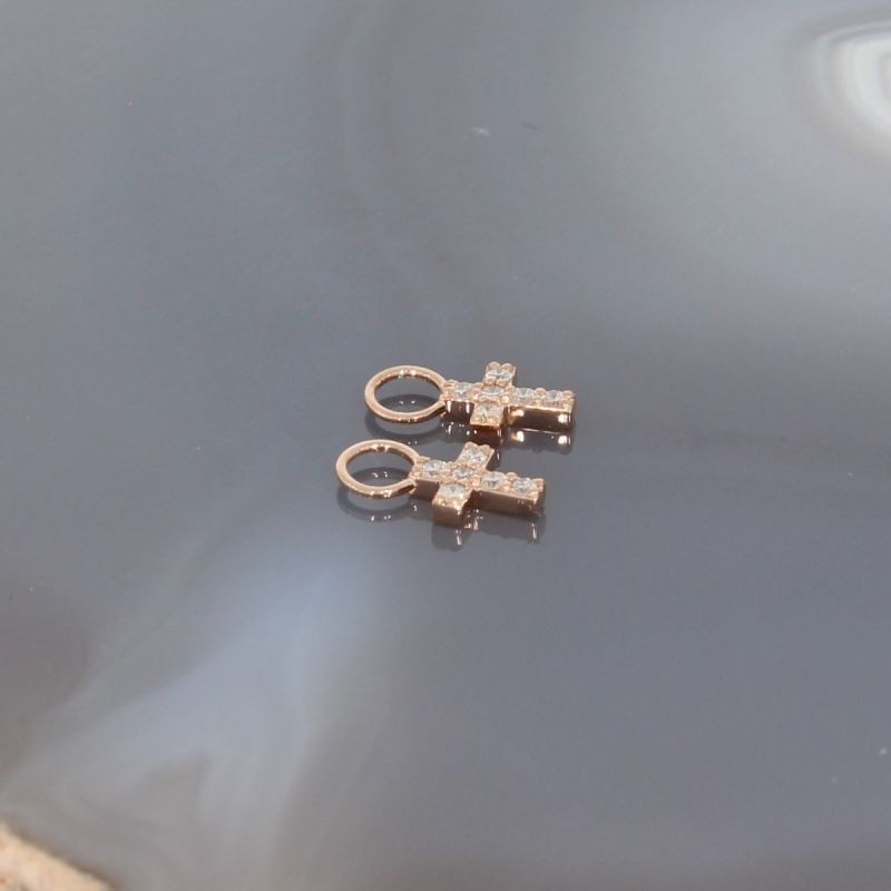Wert 390 € Brillant Kreuz Einhänger (0,10 carat) für Creolen in 585er 14 K Roségold - H796