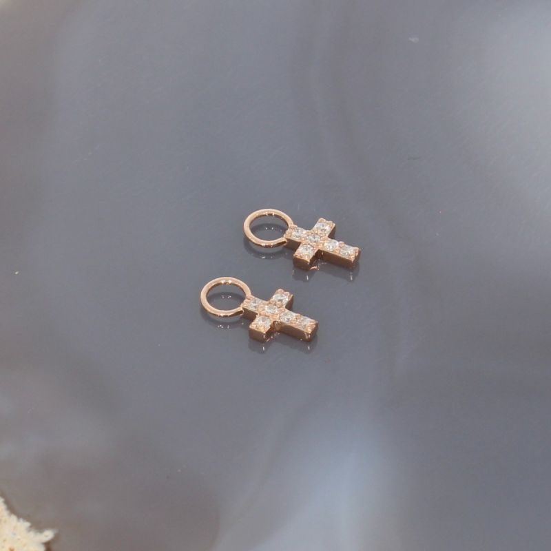Wert 390 € Brillant Kreuz Einhänger (0,10 carat) für Creolen in 585er 14 K Roségold - H796