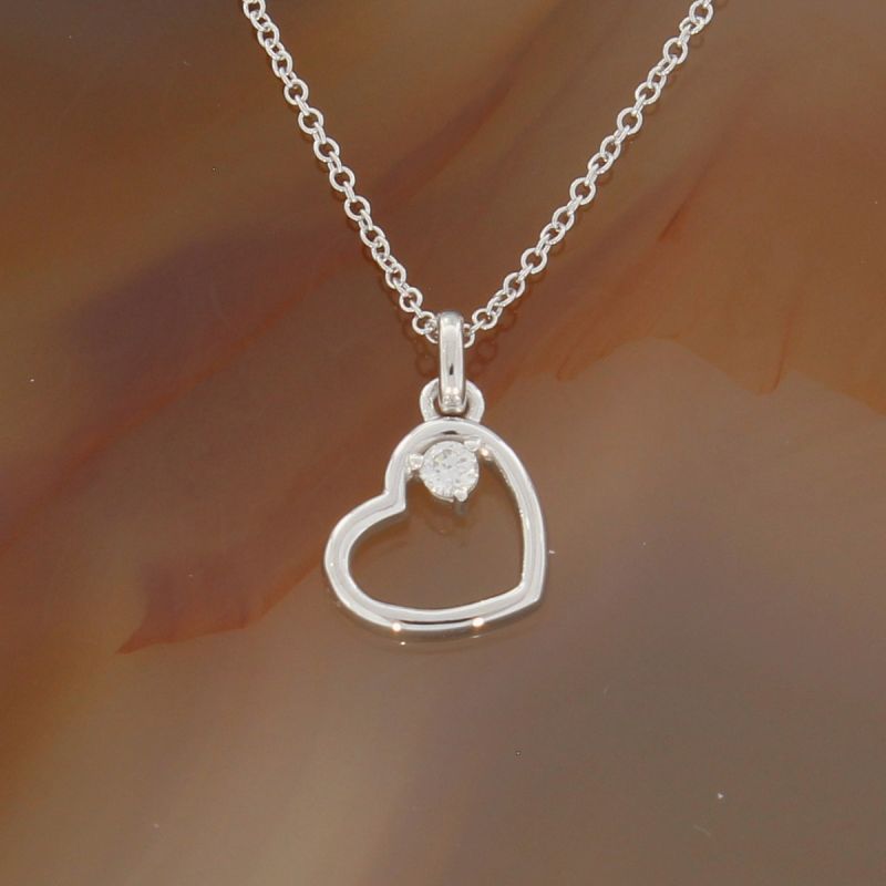 Wert 550 € Brillant Anhänger Herz (0,04 carat) mit Kette in 585er 14 K Weißgold - H822