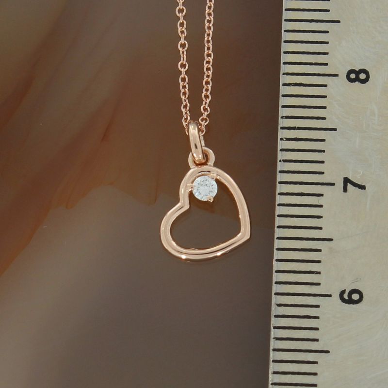 Wert 550 € Brillant Anhänger Herz (0,04 carat) mit Kette in 585er 14 K Roségold L.40,5 + 45,5 cm - H824