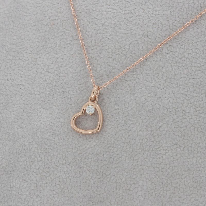 Wert 550 € Brillant Anhänger Herz (0,04 carat) mit Kette in 585er 14 K Roségold L.40,5 + 45,5 cm - H824