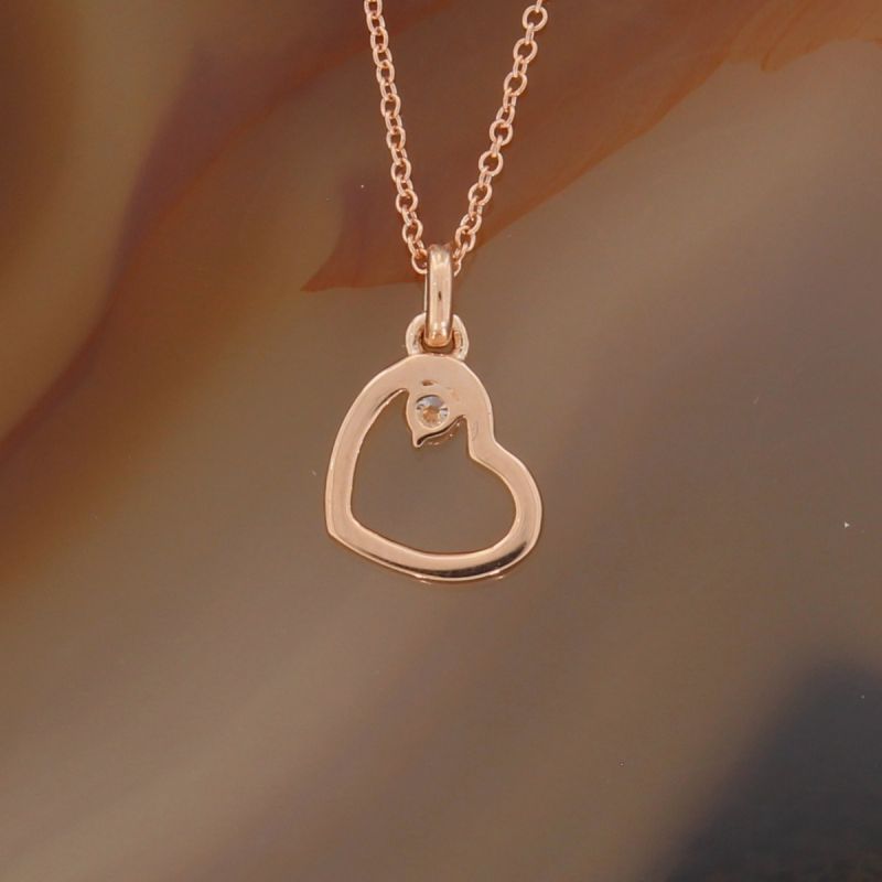 Wert 550 € Brillant Anhänger Herz (0,04 carat) mit Kette in 585er 14 K Roségold L.40,5 + 45,5 cm - H824