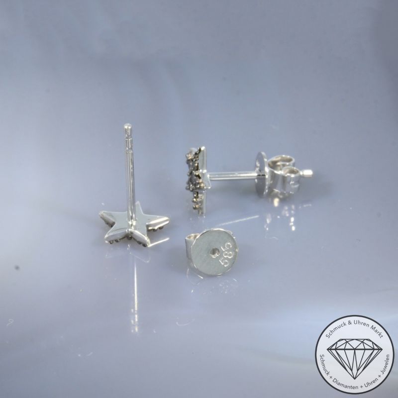 Wert 490 € schwarze Diamant Ohrringe Sterne (0,10 carat) in 585er 14 K Weißgold - H830