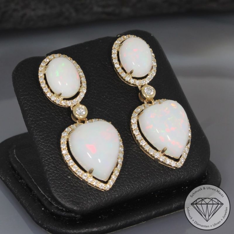Wert 2950 € Brillant Opal Ohrringe in 585er 14 K Gelbgold - H85