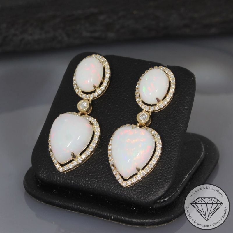 Wert 2950 € Brillant Opal Ohrringe in 585er 14 K Gelbgold - H85