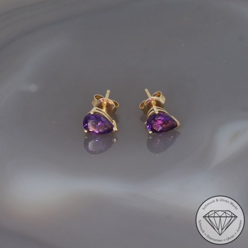 Wert 490 € Amethyst Ohrringe (1,30 carat) in 585er 14 K Gelbgold - H905