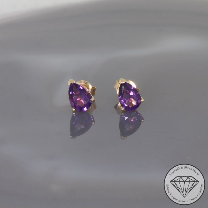 Wert 490 € Amethyst Ohrringe (1,30 carat) in 585er 14 K Gelbgold - H905