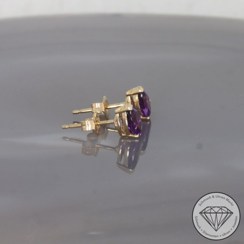 Wert 490 € Amethyst Ohrringe (1,30 carat) in 585er 14 K Gelbgold - H905