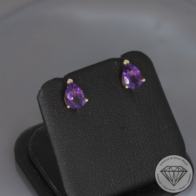 Wert 490 € Amethyst Ohrringe (1,30 carat) in 585er 14 K Gelbgold - H905