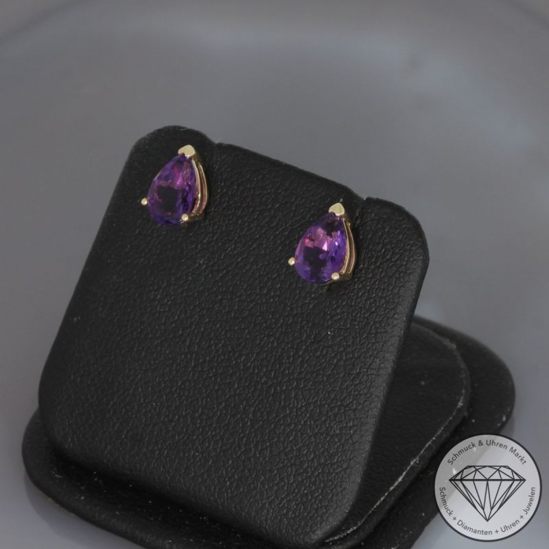 Wert 490 € Amethyst Ohrringe (1,30 carat) in 585er 14 K Gelbgold - H905