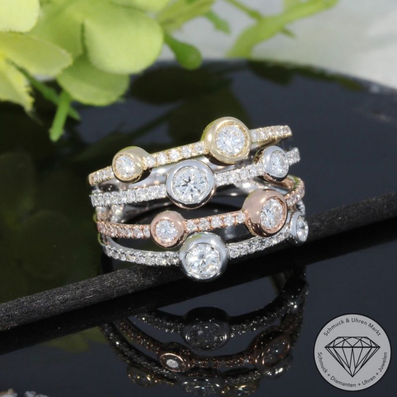 Wert 3950 € Tricolor Brillant Ring (0,88 carat) in 585er 14 K Gold - H980