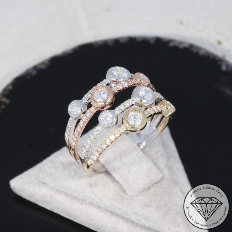 Wert 3950 € Tricolor Brillant Ring (0,88 carat) in 585er 14 K Gold - H980
