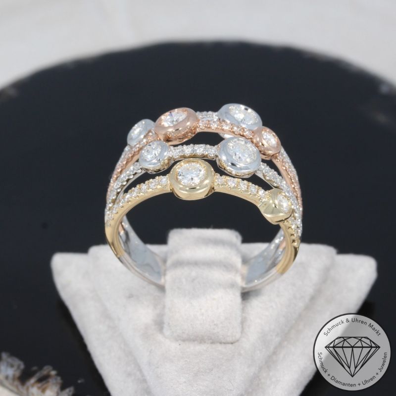 Wert 3950 € Tricolor Brillant Ring (0,88 carat) in 585er 14 K Gold - H980