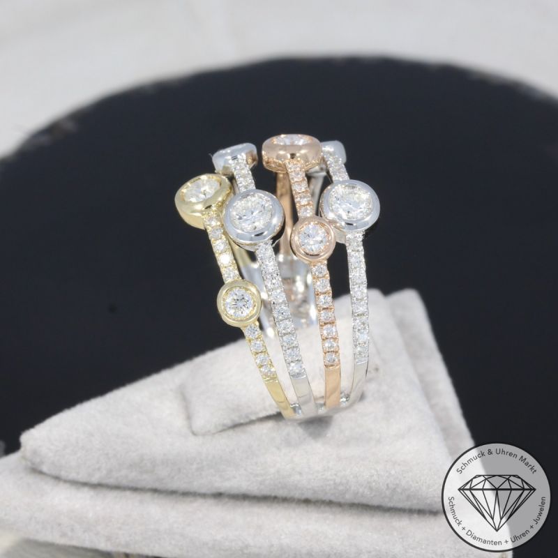 Wert 3950 € Tricolor Brillant Ring (0,88 carat) in 585er 14 K Gold - H980