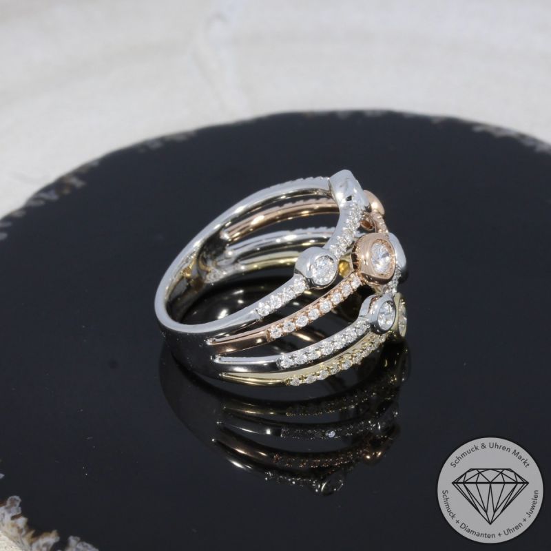 Wert 3950 € Tricolor Brillant Ring (0,88 carat) in 585er 14 K Gold - H980