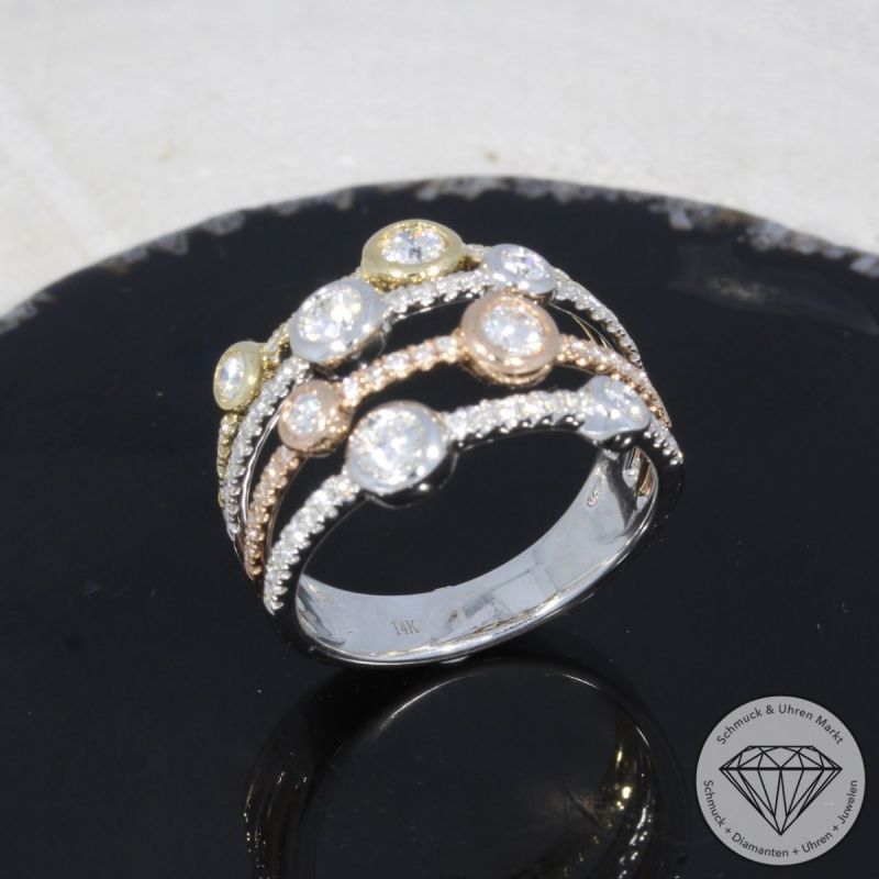 Wert 3950 € Tricolor Brillant Ring (0,88 carat) in 585er 14 K Gold - H980